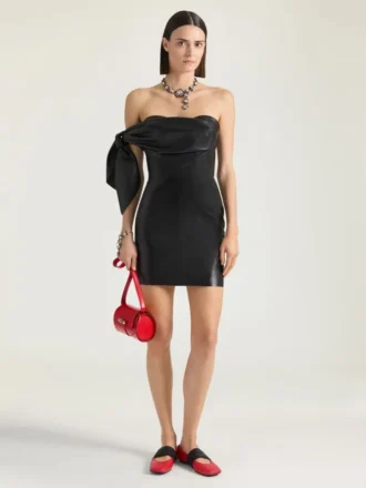 Mini vestido bustier de piel napa con lazo