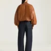 Bomber corto tipo capullo en piel napa Bomber corto tipo capullo en piel napa