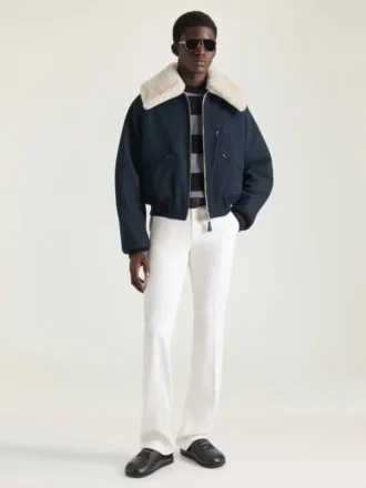Bomber de algodón con cuello de piel de oveja