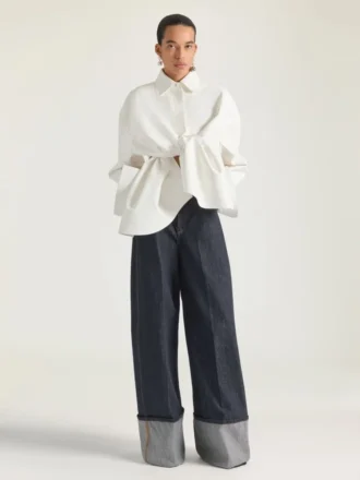 Camisa asimétrica en piel napa