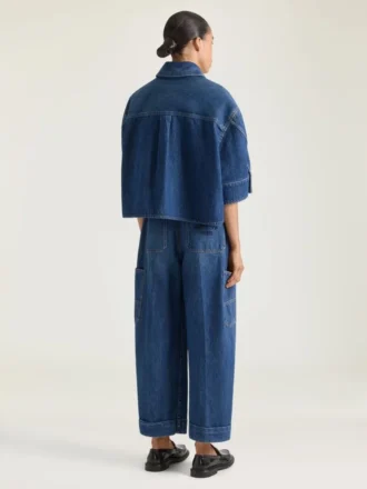 Camisa corta tipo capullo en denim azul medio