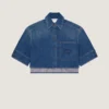 Camisa corta tipo capullo en denim azul medio Camisa corta tipo capullo en denim azul medio