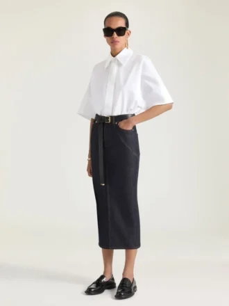Falda midi con detalle de solapa en denim sin tratar