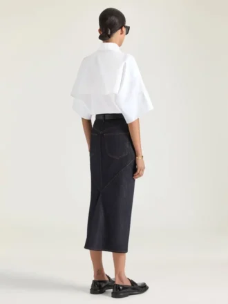 Falda midi con detalle de solapa en denim sin tratar