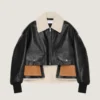 Chaqueta aviador corta de piel y borrego Chaqueta aviador corta de piel y borrego