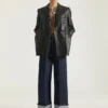Chaqueta cruzada con aberturas en piel Chaqueta cruzada con aberturas en piel