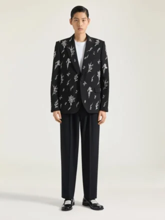 Chaqueta de un solo pecho en lana bordada con cristales