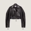 Chaqueta motera corta tipo capullo en piel Chaqueta motera corta tipo capullo en piel