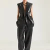 Chaqueta sin mangas de doble botonadura en piel Chaqueta sin mangas de doble botonadura en piel