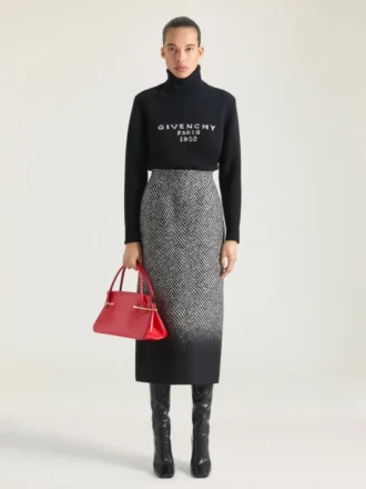 Falda lápiz midi en lana mixta con diseño en espiga