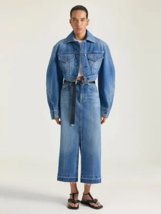 Falda-pantalón midi en denim azul medio Falda-pantalón midi en denim azul medio