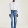 Jeans de corte recto con costuras de alta costura y lavado sombreado Jeans de corte recto con costuras de alta costura y lavado sombreado
