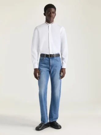 Camisa Slim Fit de popelín con perlas bordadas