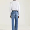 Jeans de corte recto con costuras de alta costura y lavado sombreado Jeans de corte recto con costuras de alta costura y lavado sombreado