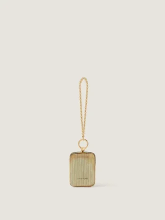 Micro bolso de mano de noche en metal con joya de cristal