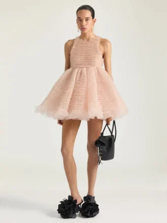 Mini vestido babydoll con volantes de nylon