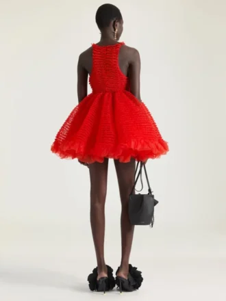 Mini vestido babydoll con volantes de nylon