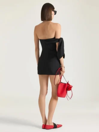 Mini vestido bustier de lana y mohair con lazo