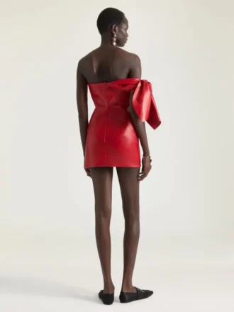 Mini vestido bustier de piel napa con lazo
