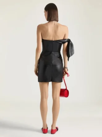 Mini vestido bustier de piel napa con lazo