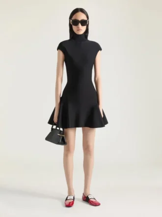 Minivestido con falda acampanada de viscosa de lana