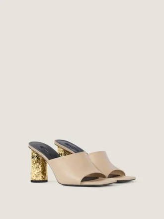 Mules con tacón de cinta en piel