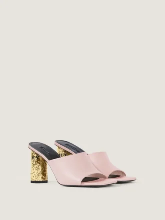 Mules con tacón de cinta en piel