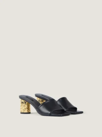 Mules con tacón de cinta en piel