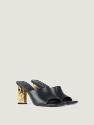 Mules con tacón de cinta en piel