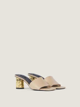 Mules con tacón de cinta en piel