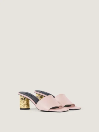 Mules con tacón de cinta en piel
