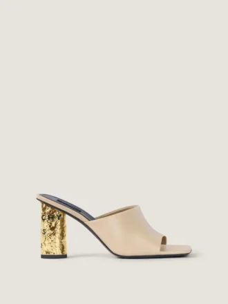 Mules con tacón de cinta en piel