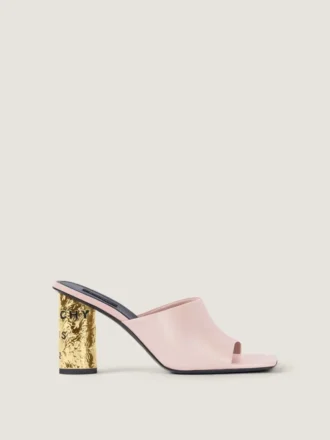 Mules con tacón de cinta en piel