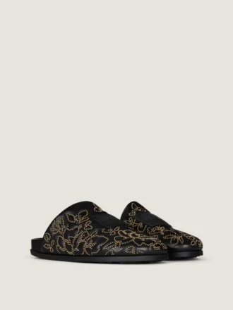 Mules planos Label en piel con tachuelas