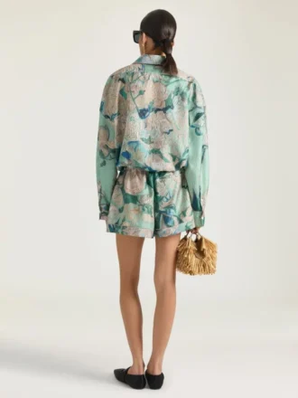 Pantalones cortos de seda con estampado de rosas