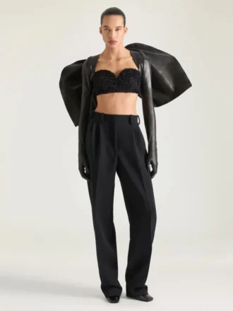 Pantalones de lana con doble pliegue y aberturas