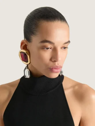Pendientes de clip esculturales con cristales, en metal y cristales