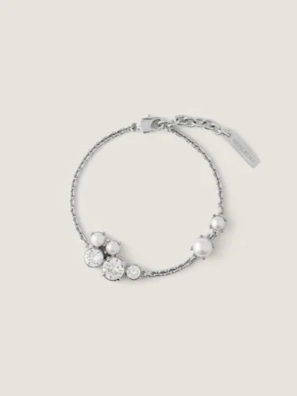 Pulsera y collar de perlas y cristales en metal, cristales y perlas