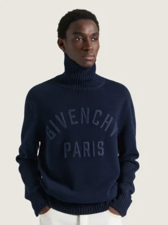 Suéter de cuello alto de algodón con bordado Givenchy Paris