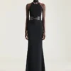 Top con cuello halter de viscosa con cristales Top con cuello halter de viscosa con cristales