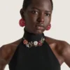 Top con cuello halter de viscosa con cristales Top con cuello halter de viscosa con cristales