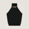 Top con cuello halter de viscosa con cristales Top con cuello halter de viscosa con cristales