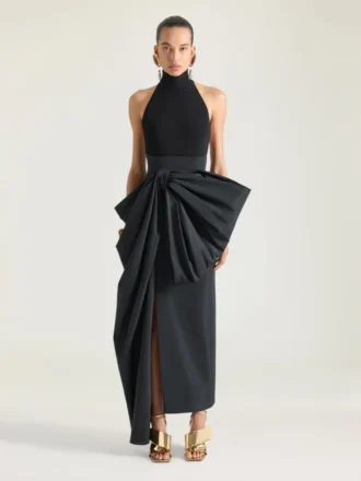Top con cuello halter de viscosa de lana