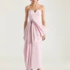 Vestido bustier de noche en polifaille con detalle de lazo