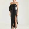 Vestido bustier largo de piel napa con lazo Vestido bustier largo de piel napa con lazo