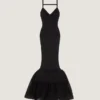 Vestido con espalda abierta y volantes en punto de canalé fino