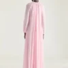 Vestido de noche con mangas abullonadas de gasa de seda Vestido de noche con mangas abullonadas de gasa de seda