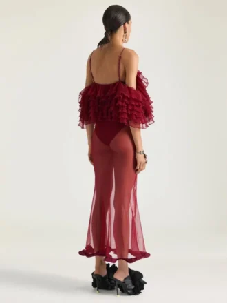 Vestido largo con volantes en punto ultrafino