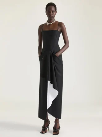 Vestidos largos cruzados con corte en el cuello de lana y mohair