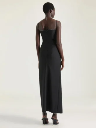 Vestidos largos cruzados con corte en el cuello de lana y mohair